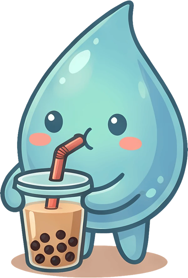 The WaterChamp mascot sipping a boba tea
