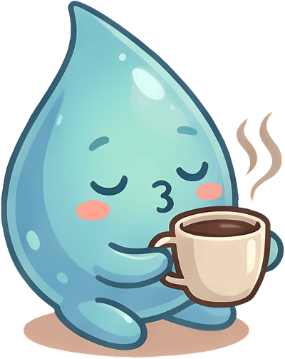 The WaterChamp mascot drinking coffee