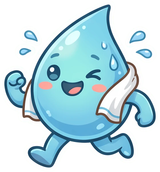 Sweat It Out sticker: the mascot running with a towel and flexing after a workout