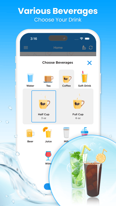 Drink Water Reminder: choosing a beverage