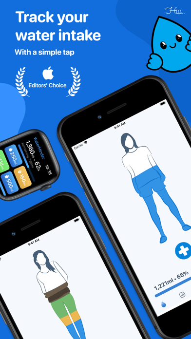 WaterMinder: the main intake screen on iPhone and Apple Watch
